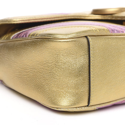 Gucci Metallic Calfskin Matelasse Small GG Marmont Shoulder Bag Gold Pink 9 of 10