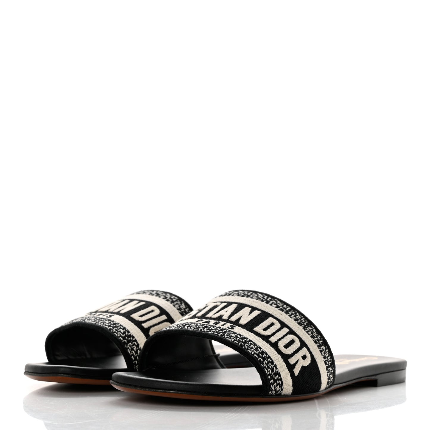 Canvas Embroidered Dway Mules Slide Sandals 37.5 Black
