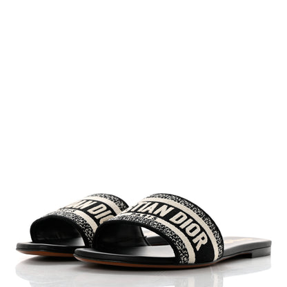 Christian Dior Canvas Embroidered Dway Mules Slide Sandals 37.5 Black 3 of 9