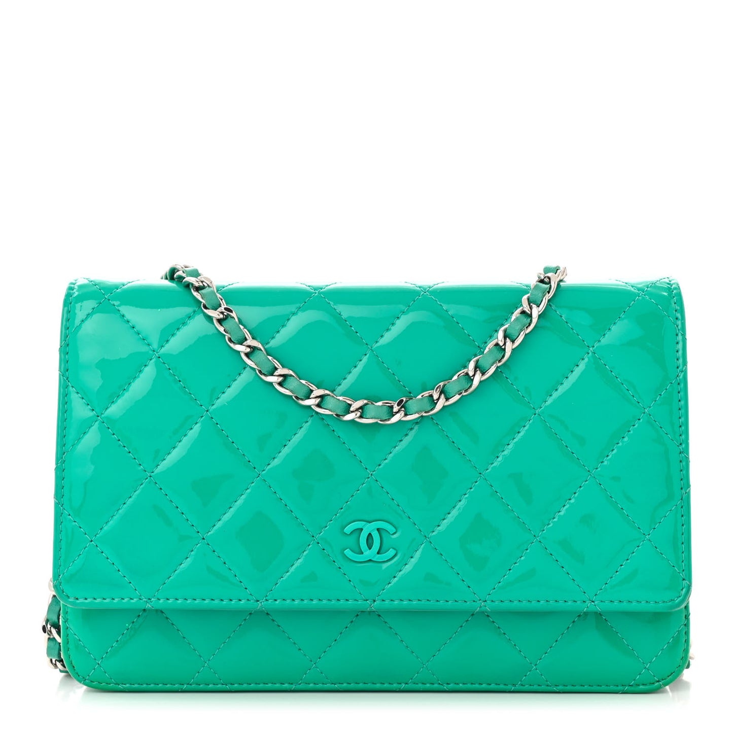 Patent Quilted Wallet On Chain WOC Green