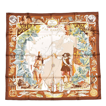 Hermes Silk Canada Scarf 90 Marron Mastic Multicolore 1 of 4