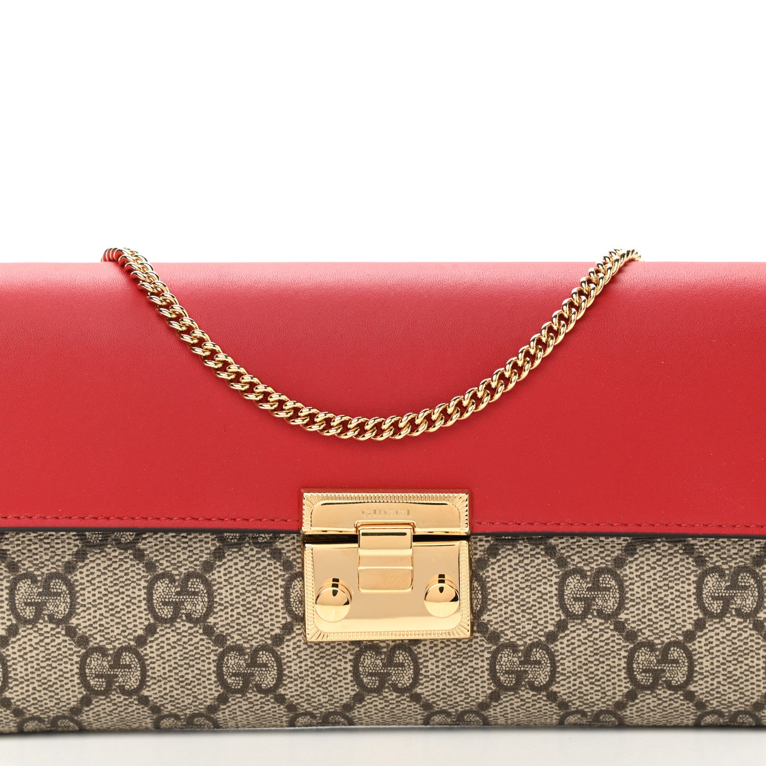 Gucci GG Supreme Monogram Moon Calfskin Padlock Continental Chain Wallet Beige Ebony Hibiscus Red New Rosette 8 of 11