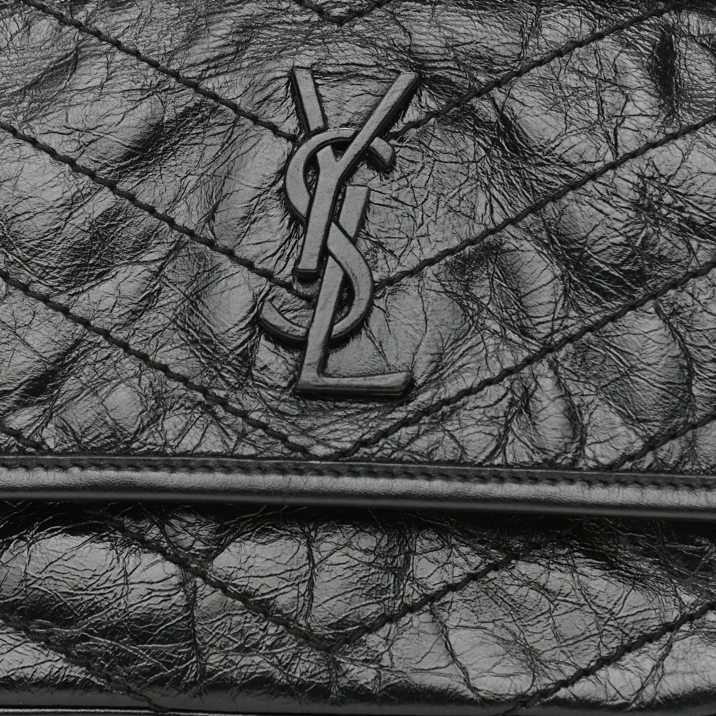 Crinkled Lambskin Matelasse Monogram Baby Niki Chain Satchel Black