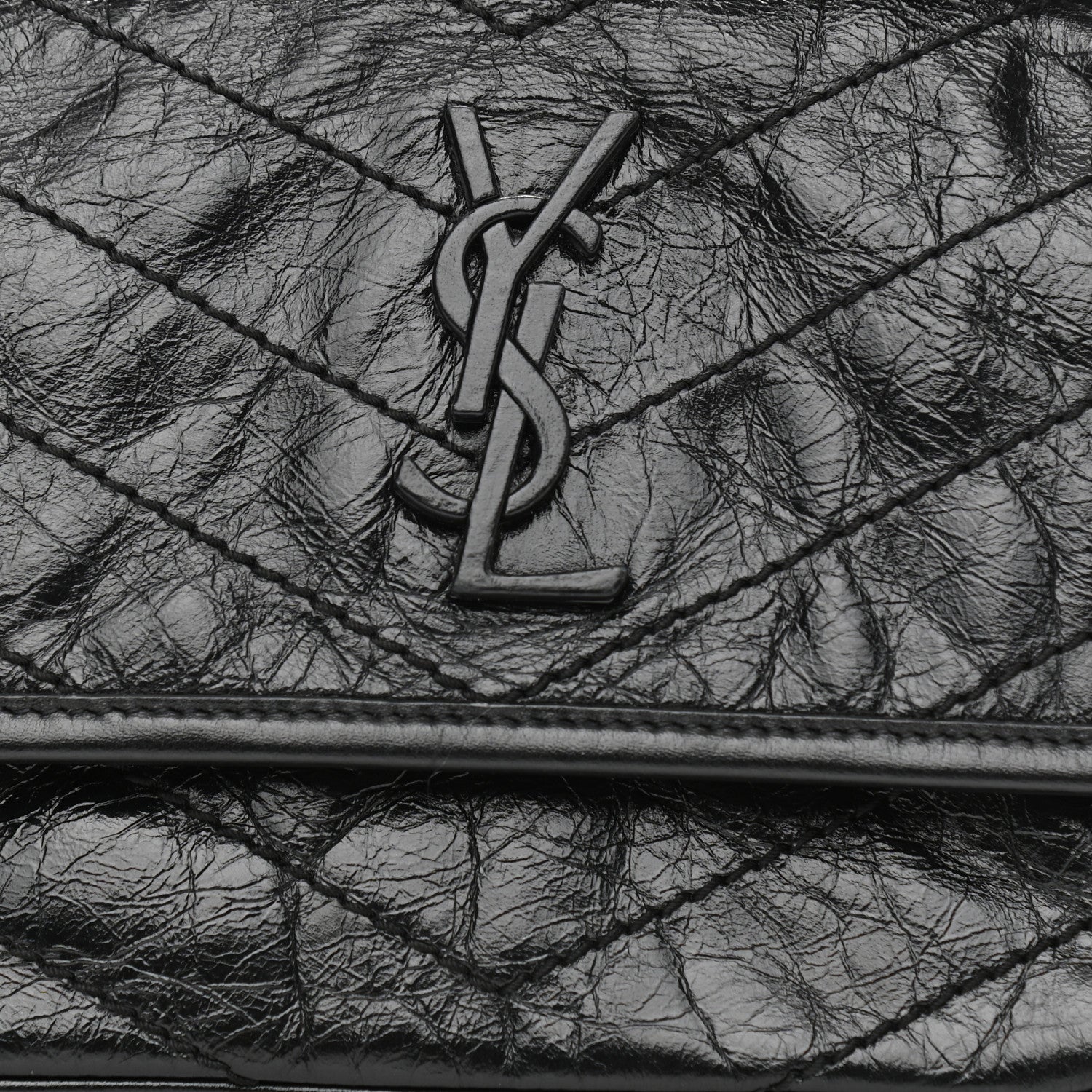 Saint Laurent Crinkled Lambskin Matelasse Monogram Baby Niki Chain Satchel Black 10 of 13