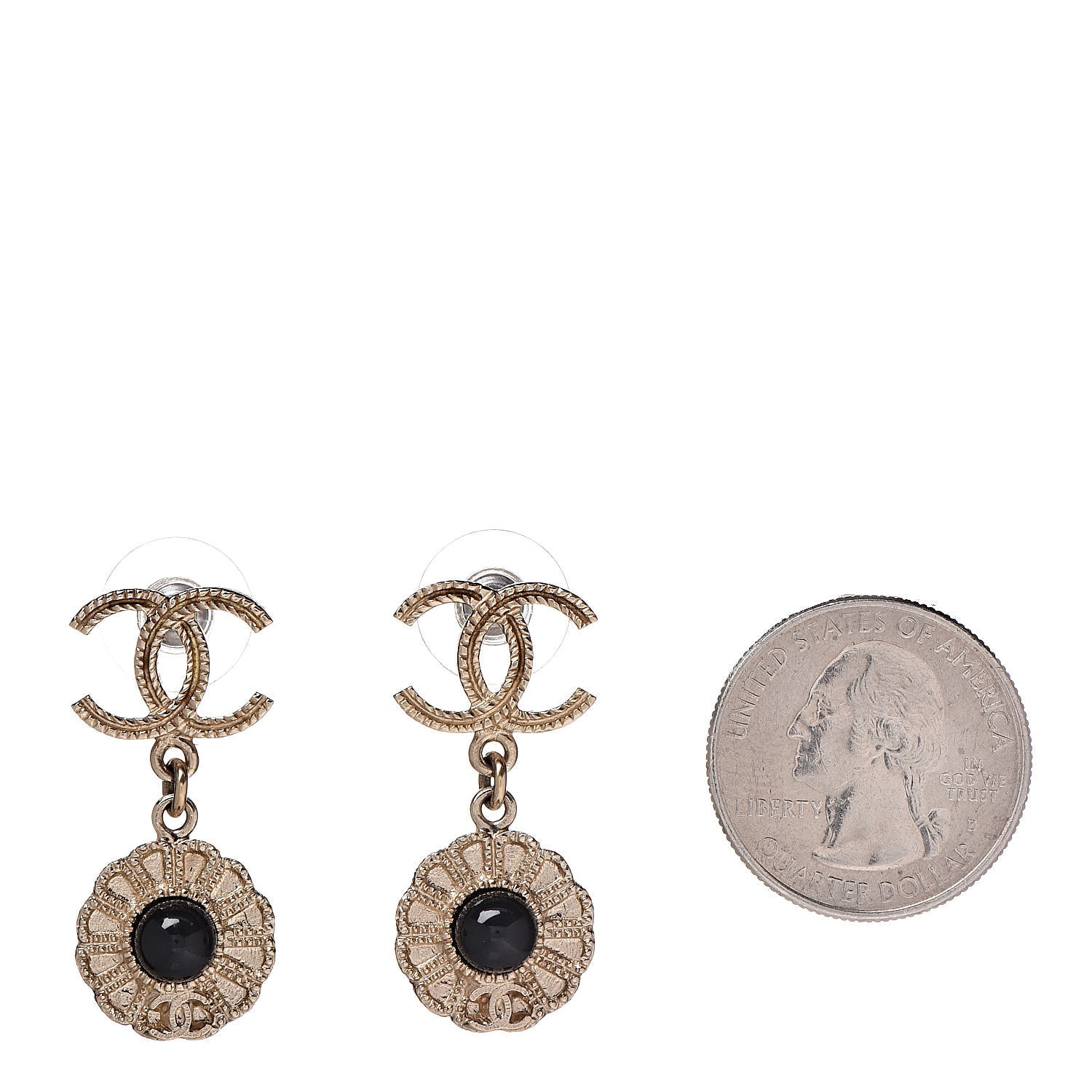 Chanel Bead Camelia CC Drop Earrings Gold Black 2 of 4
