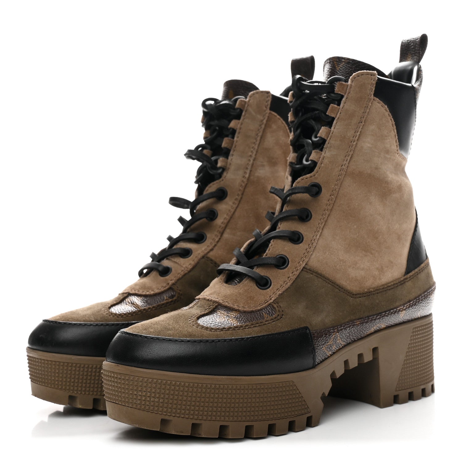 Louis Vuitton Suede Calfskin Monogram Laureate Platform Desert Boots 36 Taupe 4 of 9