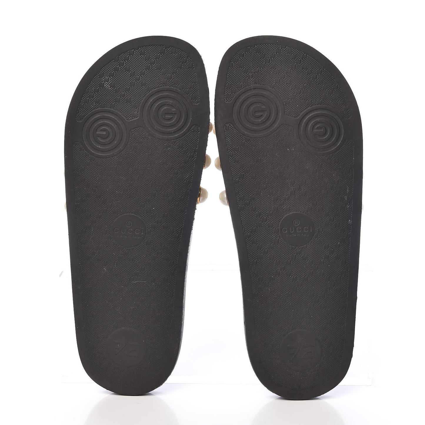 GG Supreme Monogram Pearls Slide Sandals 38 Beige