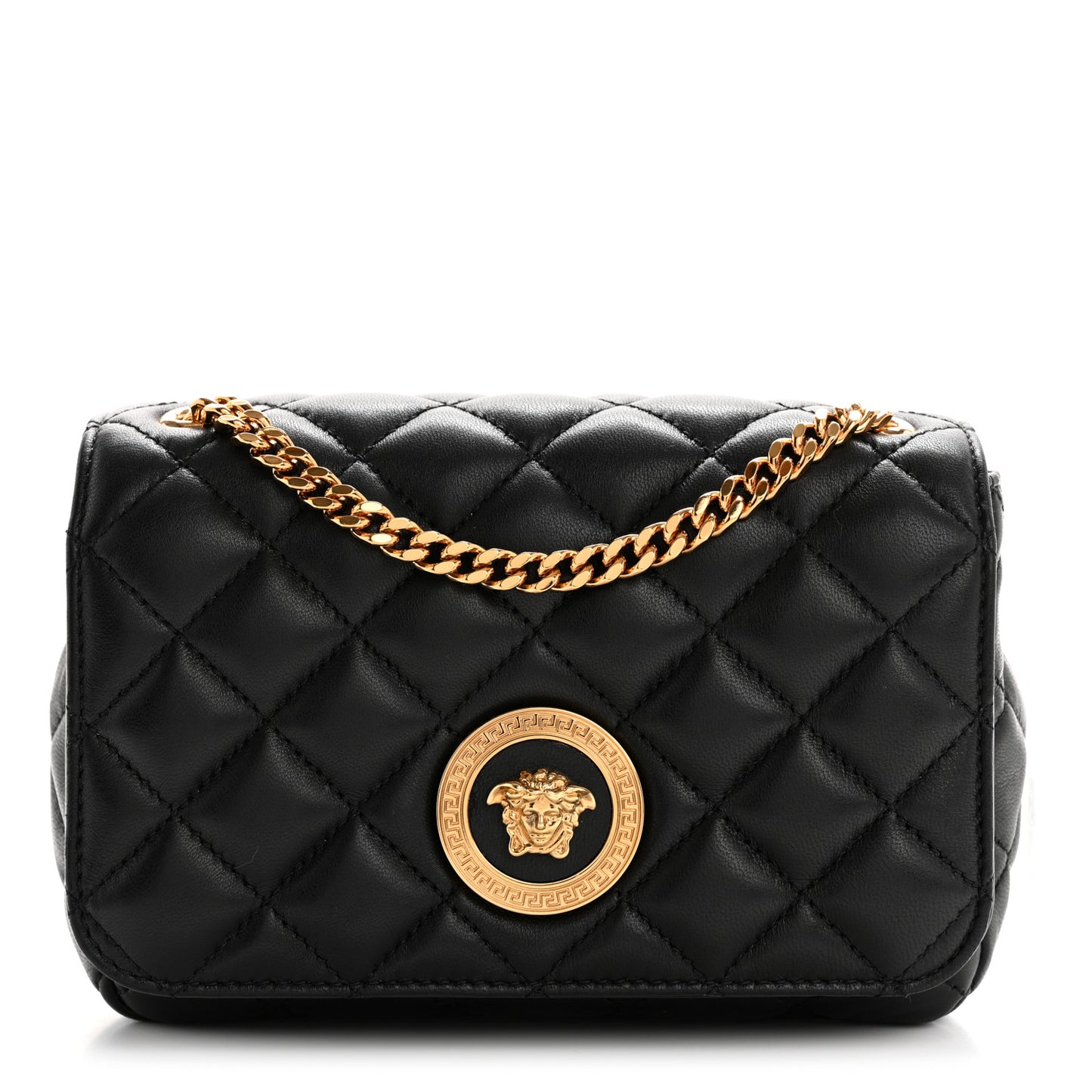 Nappa Quilted Small Medusa Chain Crossbody Black