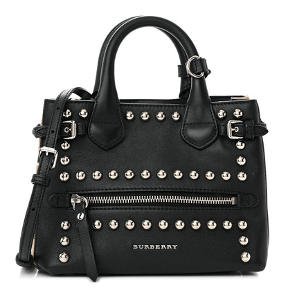 Burberry Pebbled Calfskin House Check Studded Baby Banner Tote Black 1 of 15
