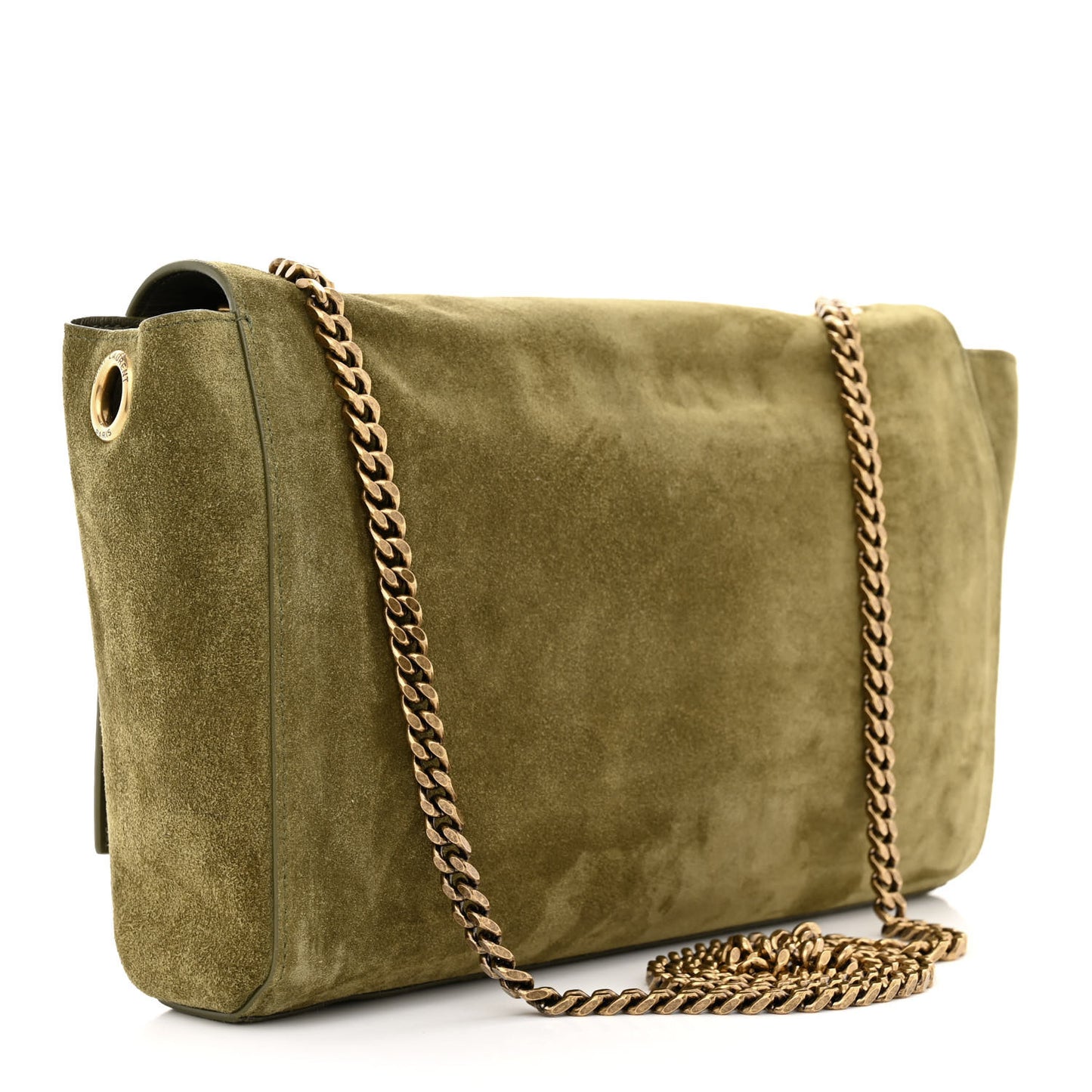 Smooth Calfskin Suede Medium Reversible Monogram Kate Satchel Loden Green