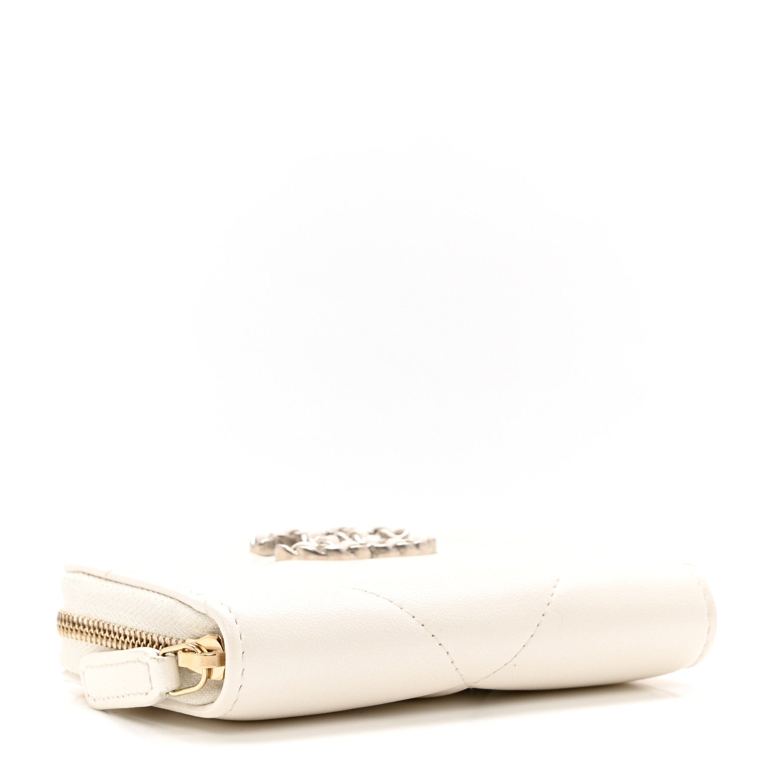 Chanel Lambskin Quilted Chanel 19 Zip Around Coin Purse Wallet White 4 of 8