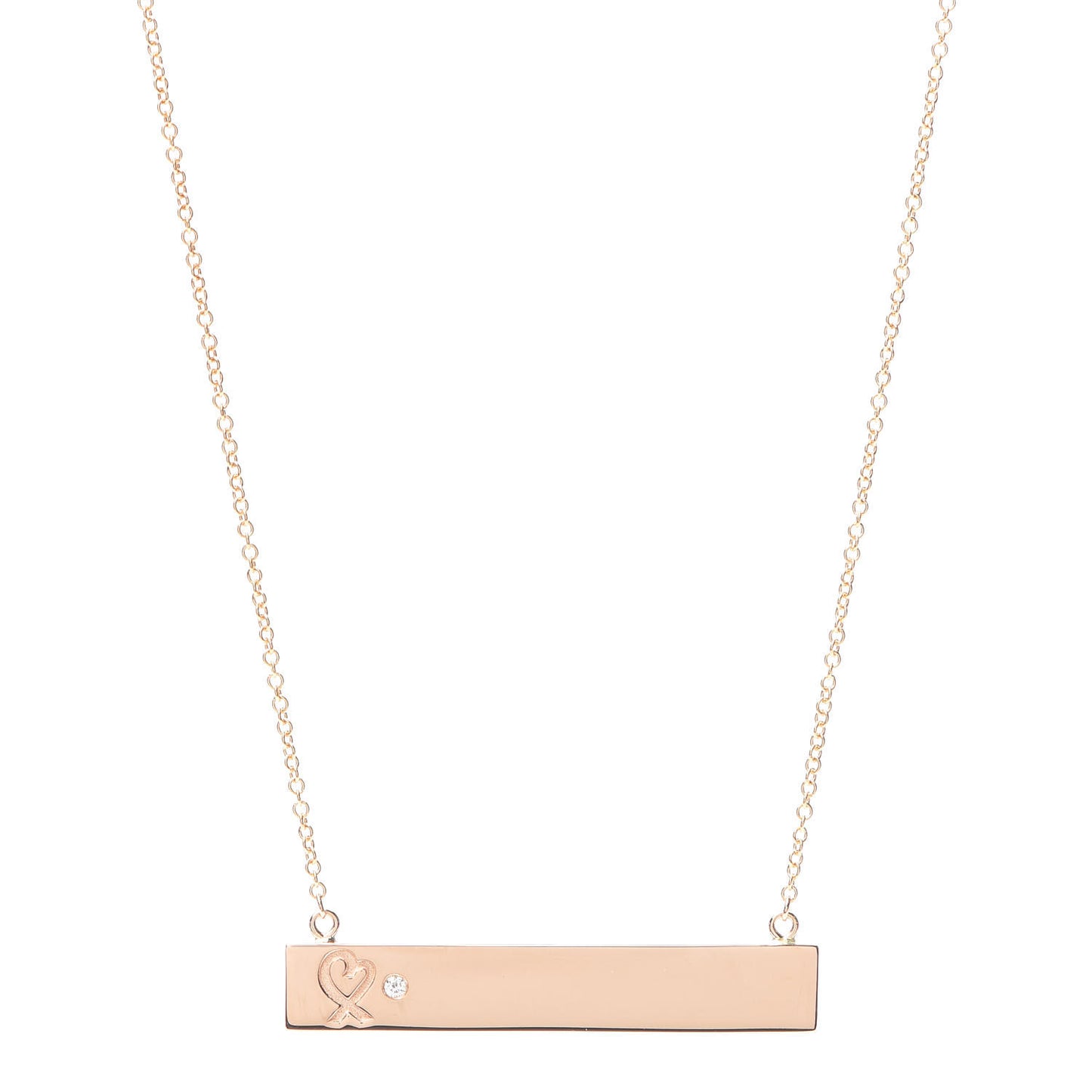 18K Rose Gold Diamond Paloma Picasso Loving Heart Bar Pendant Necklace