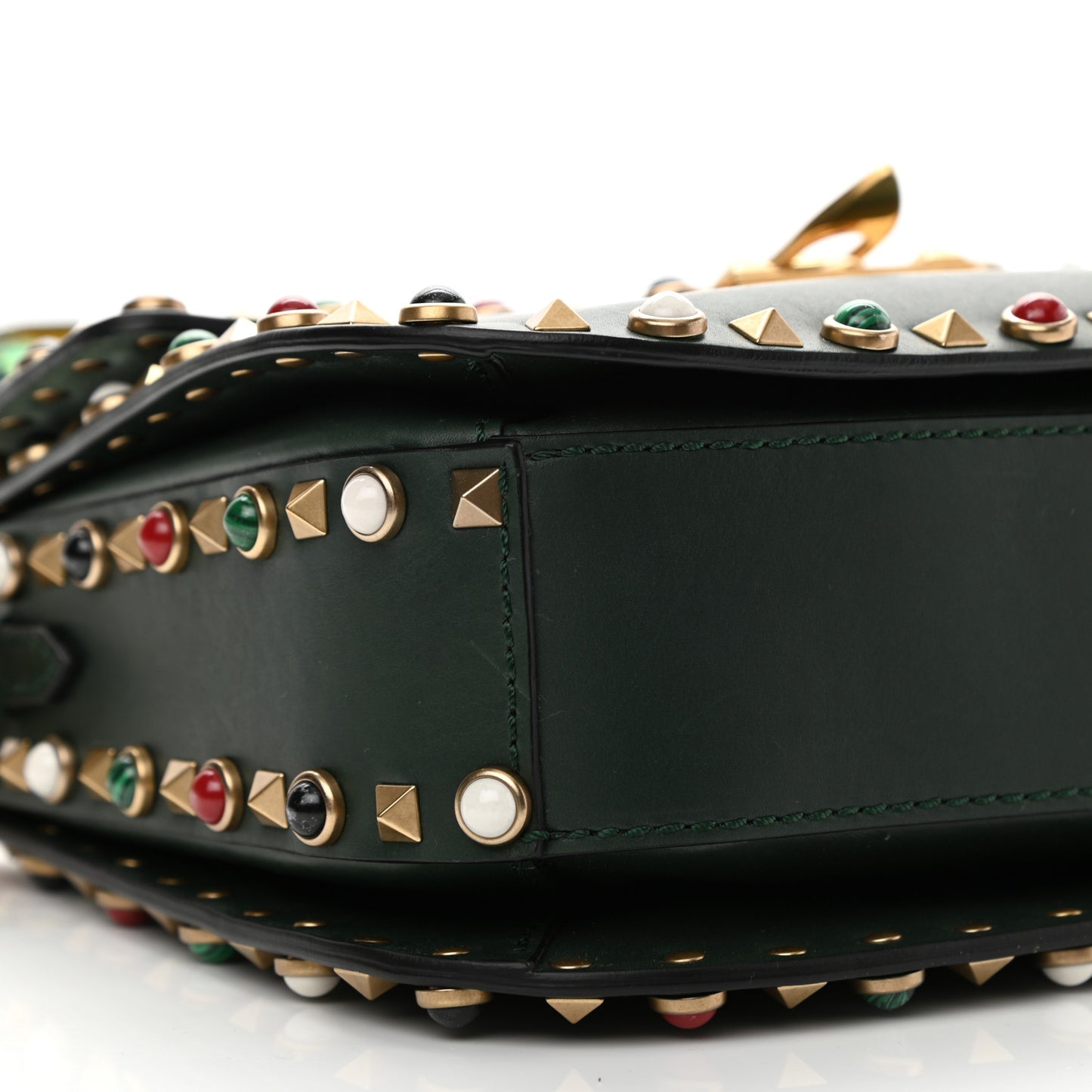 Calfskin Medium Guitar Strap Rockstud Rolling Flap Saddle Bag Dark Green