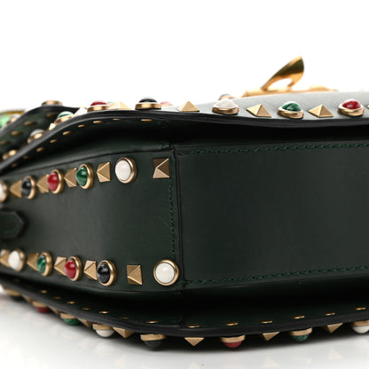 Valentino Garavani Calfskin Medium Guitar Strap Rockstud Rolling Flap Saddle Bag Dark Green 9 of 11