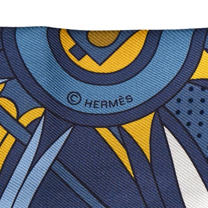 Hermes Silk Washington's Carriage Detail Twilly Gris Bleu Jean Jaune 4 of 6
