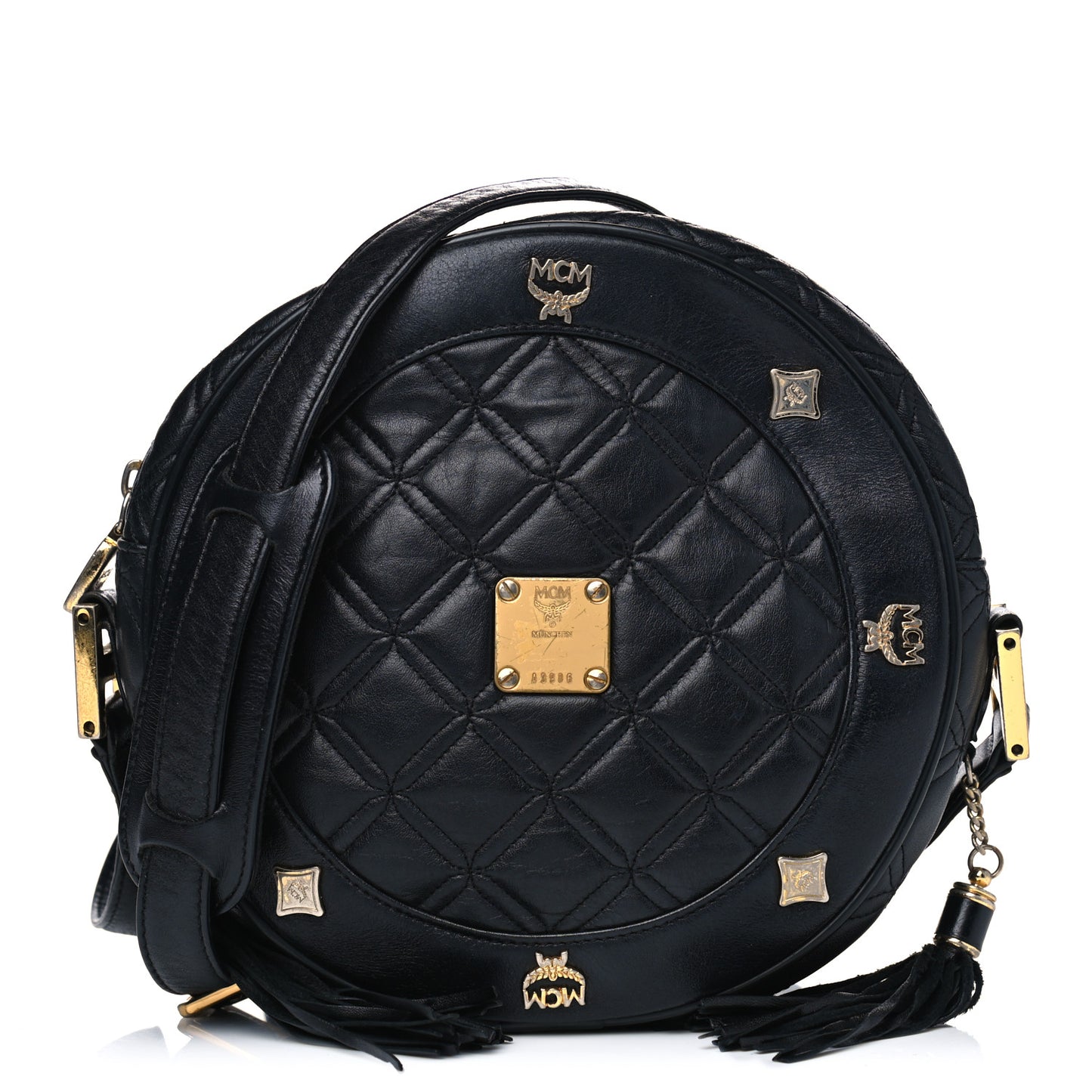 Calfskin Quilted Studded Heritage Tambourine Black