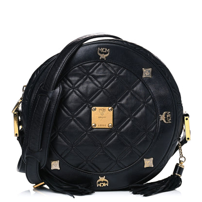MCM Calfskin Quilted Studded Heritage Tambourine Black 1 of 6