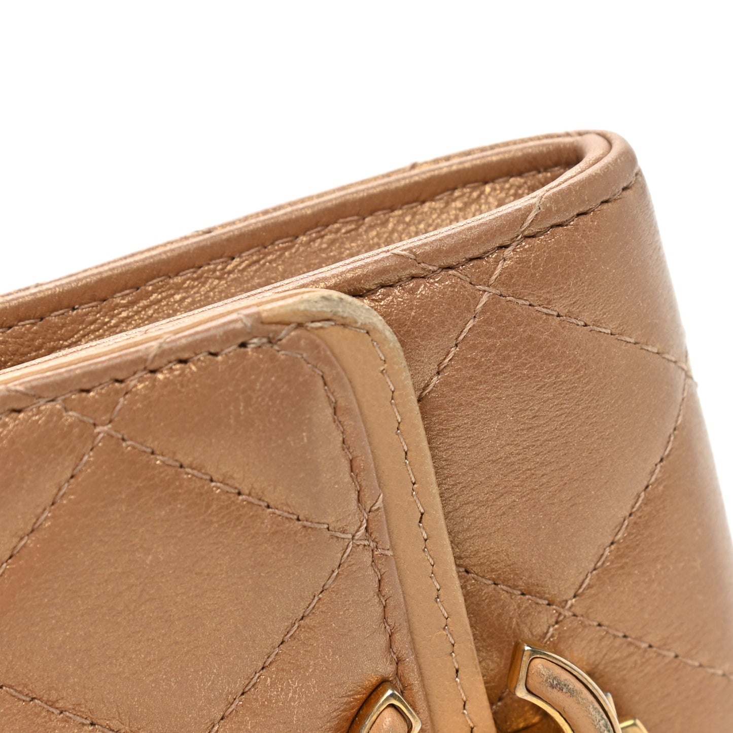 Metallic Calfskin Quilted Medium CC Chic Flap Wallet Gold