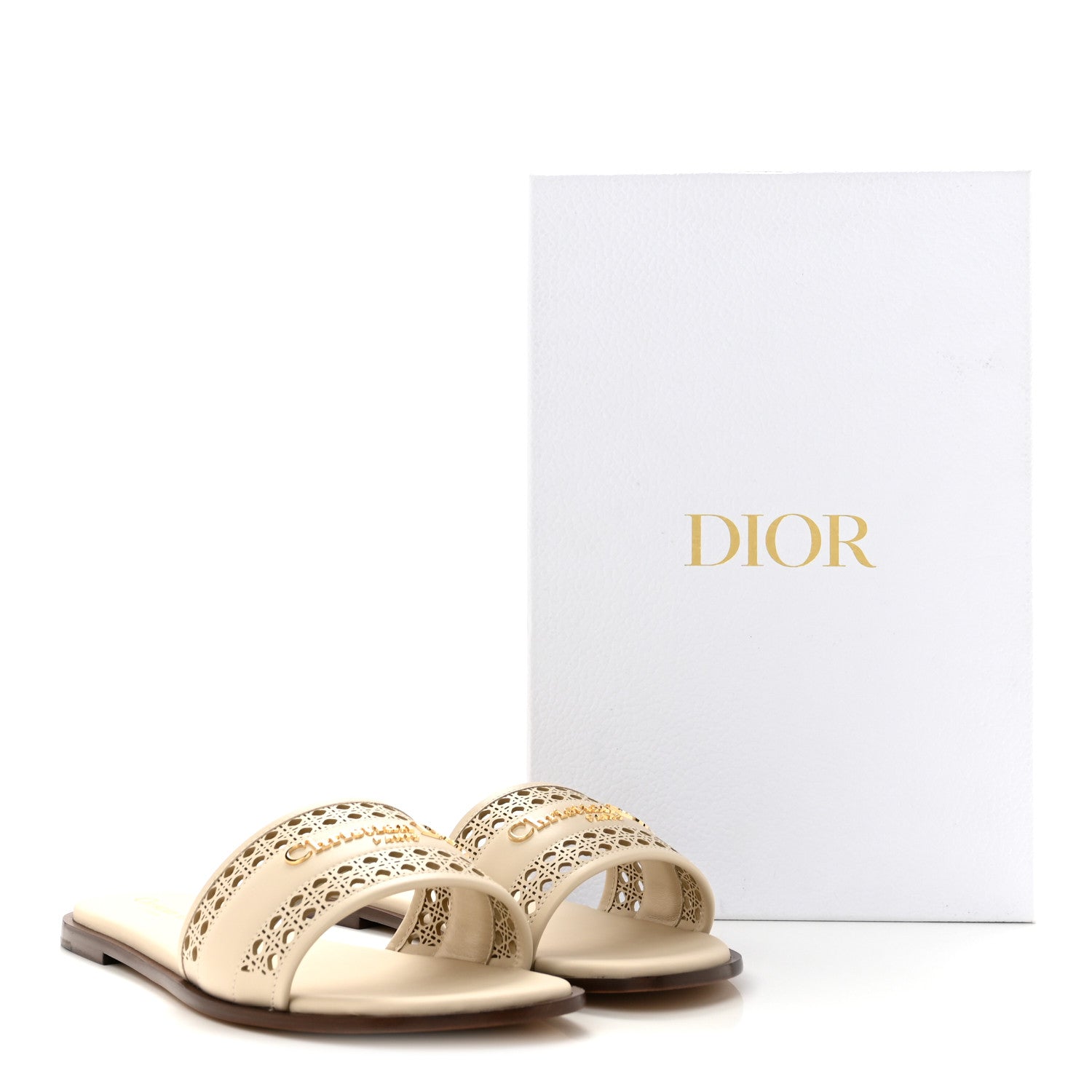 Christian Dior Calfskin Lambskin Micro Cannage D-Lane Flat Slide Sandals 39 Light Ecru 10 of 10