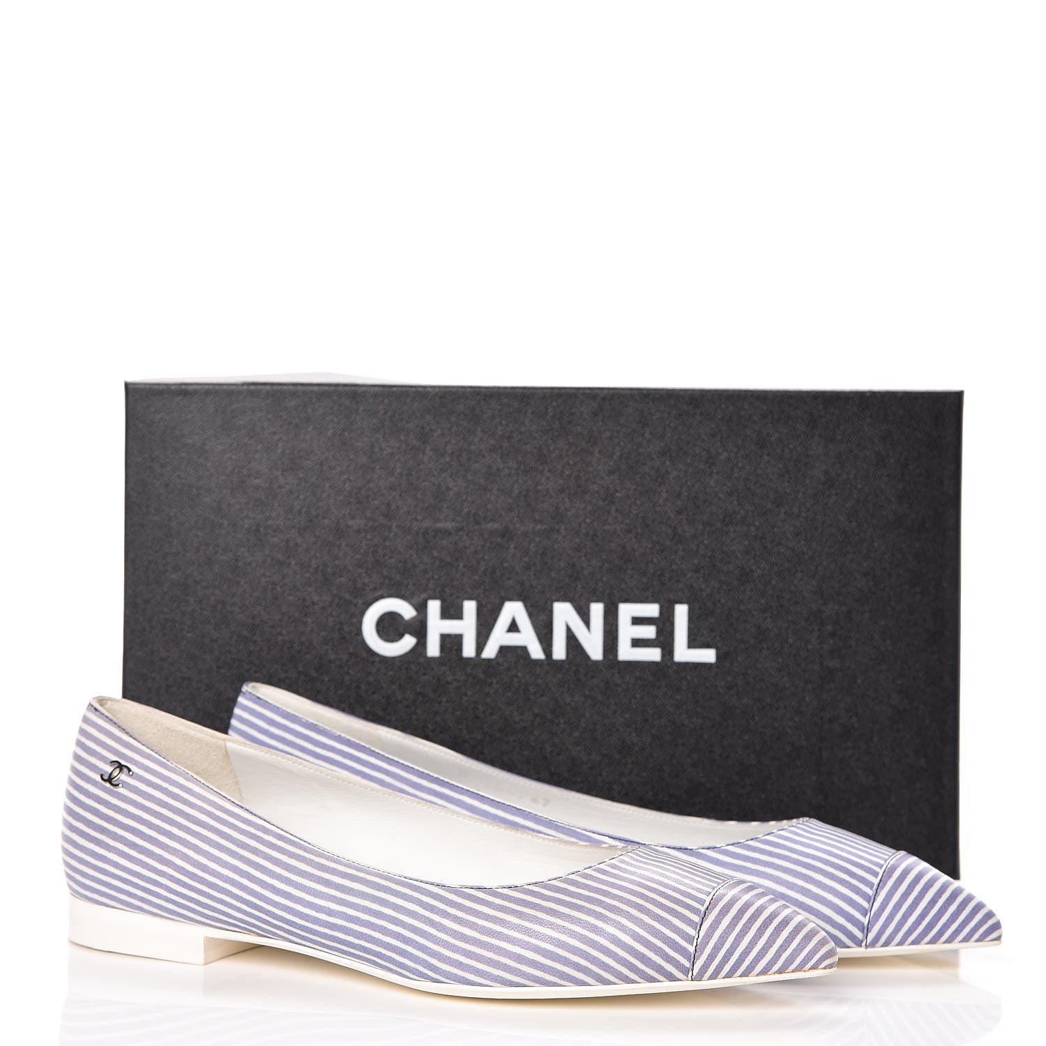 Chanel Lambskin Striped CC Ballerina Flats 37 Dark Blue 8 of 8