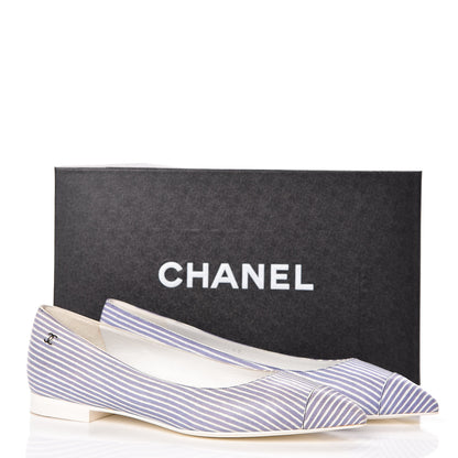 Chanel Lambskin Striped CC Ballerina Flats 37 Dark Blue 8 of 8