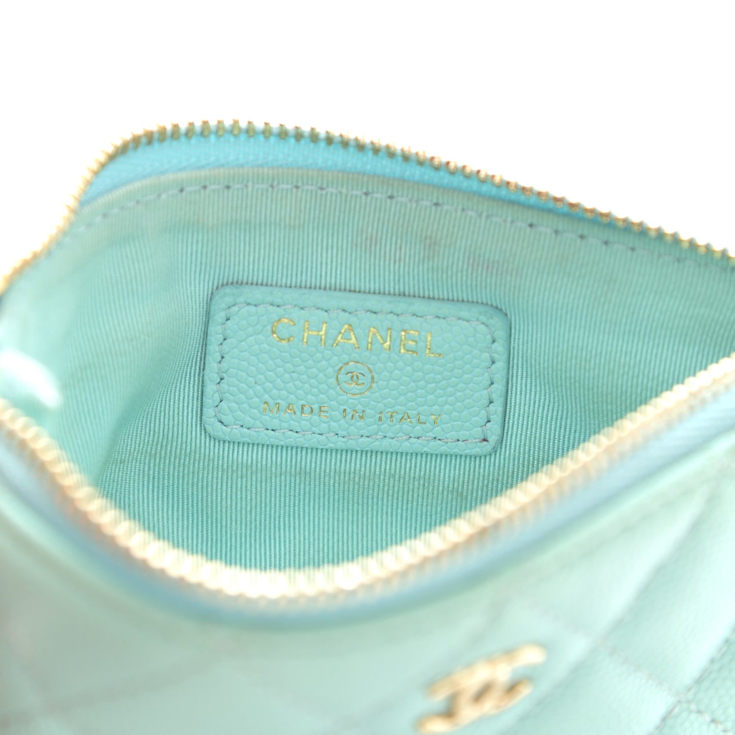 Caviar Quilted Small Cosmetic Case Light Blue