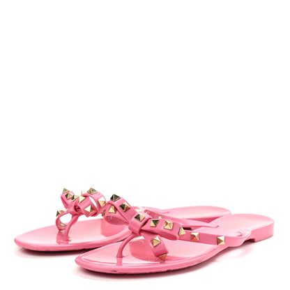 Valentino Garavani PVC Jelly Rockstud Bow Thong Sandals 40 Sweet Pink 3 of 8