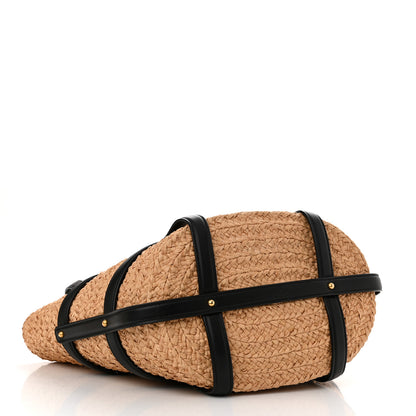 Saint Laurent Raffia Calfskin Caged Tote Naturale Black 4 of 9