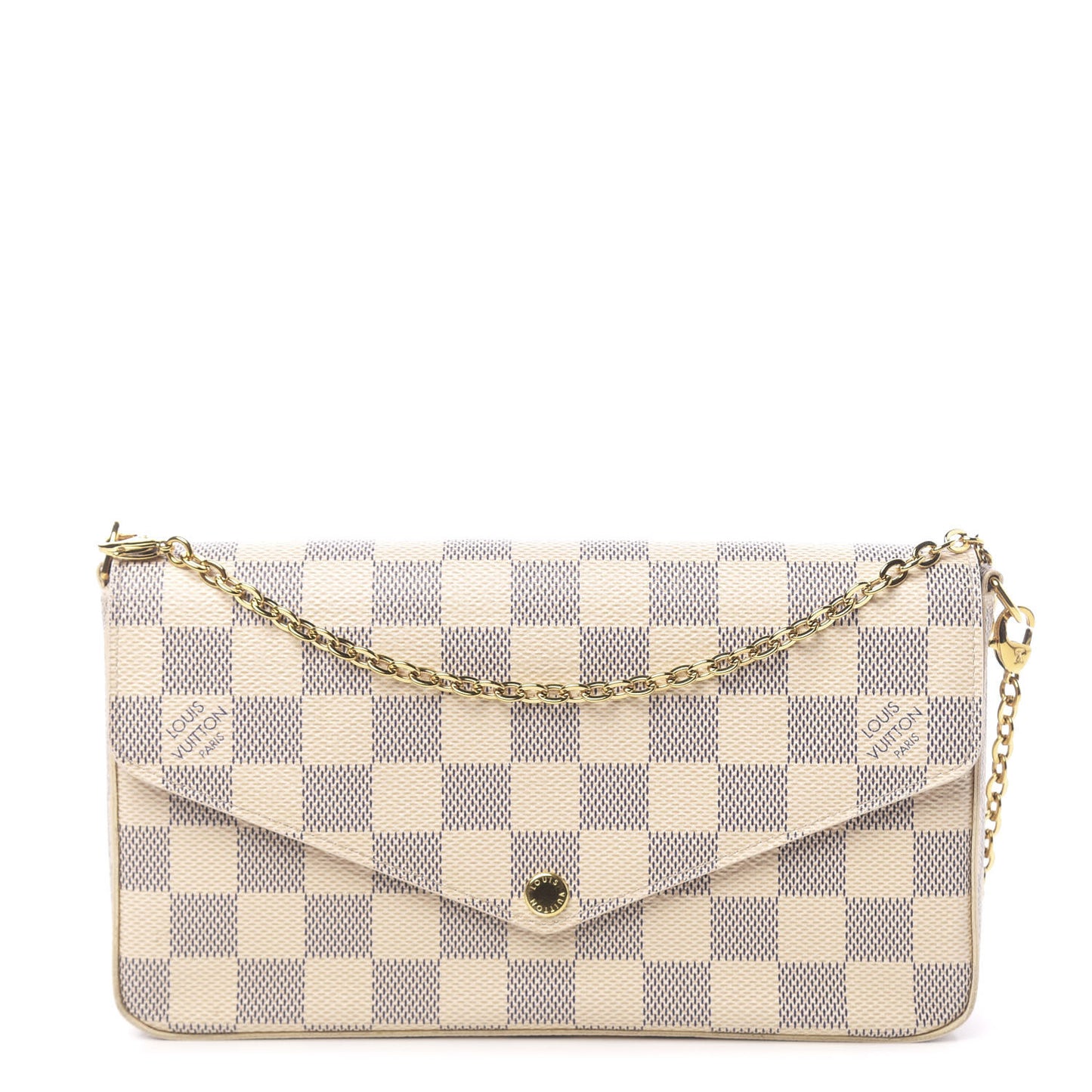Damier Azur Pochette Felicie Chain Wallet Rose Ballerine
