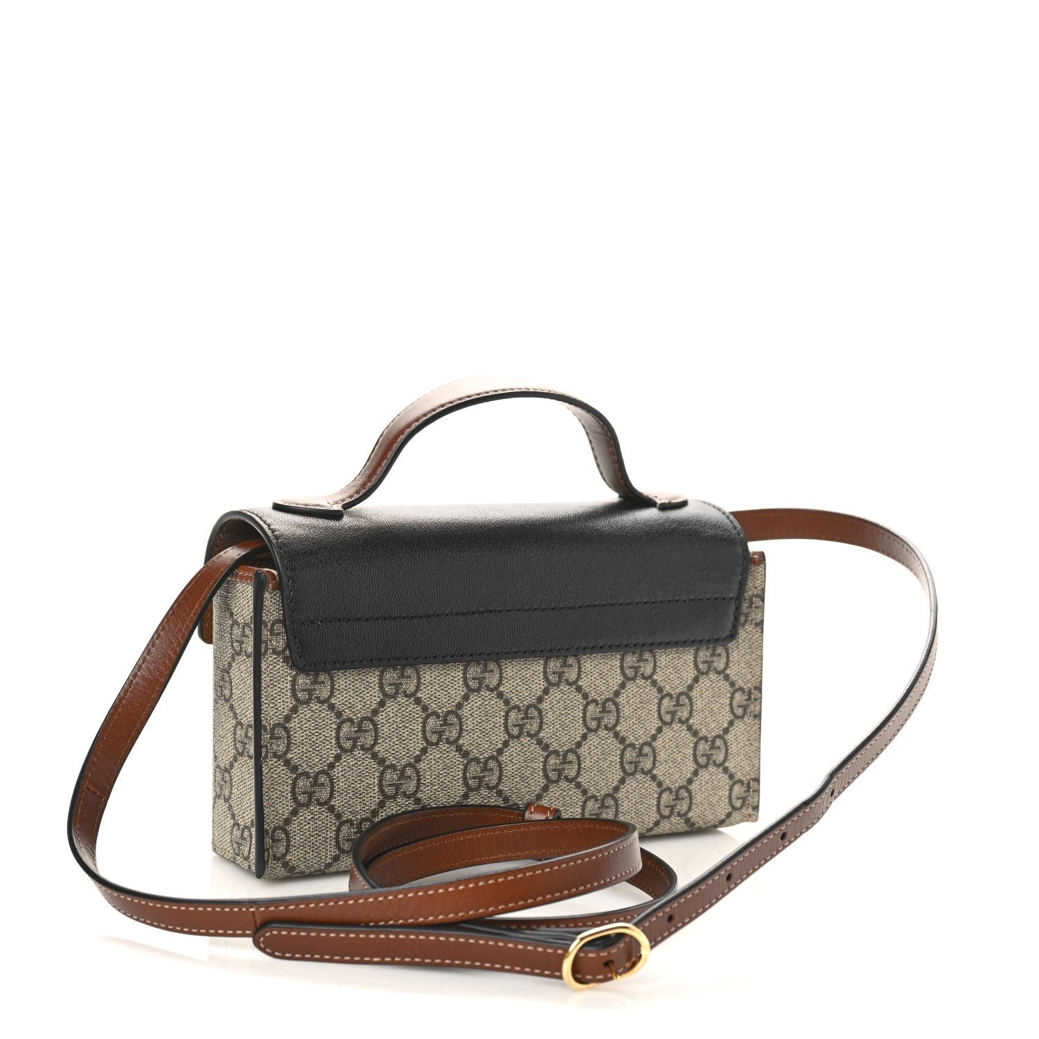 Gucci GG Supreme Monogram Calfskin Mini Padlock Top Handle Shoulder Bag Beige Black Cuir 3 of 9