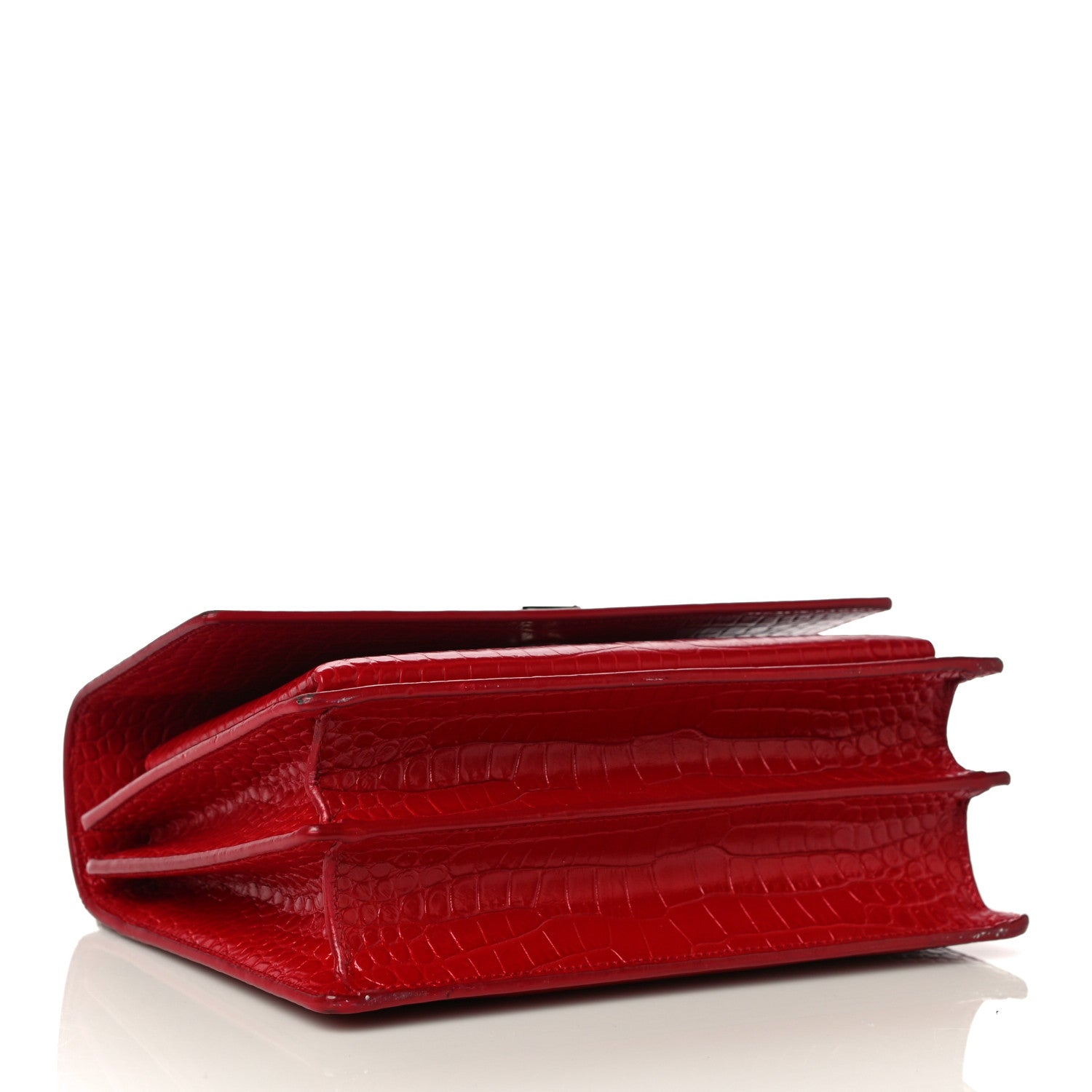 Saint Laurent Calfskin Crocodile Embossed Medium Monogram Sunset Rouge Eros 4 of 11