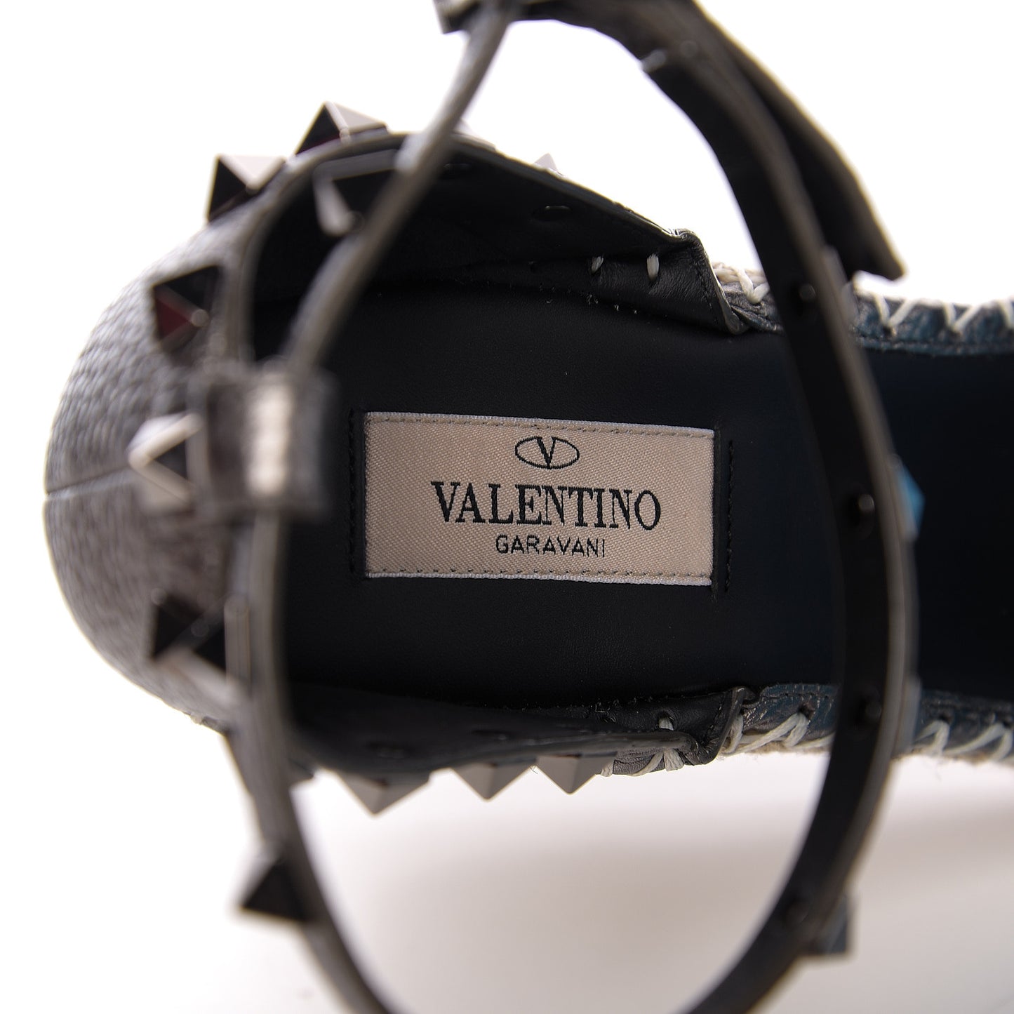 Metallic Grained Calfskin Rockstud Ankle Strap Espadrille 15/105mm Wedge Sandals 41 Rutenio Natural