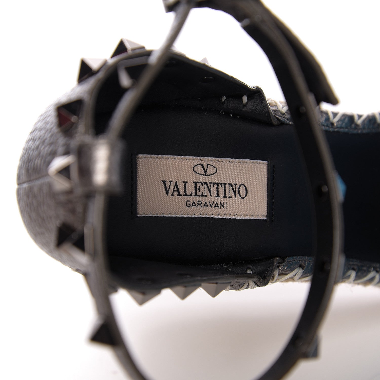 Valentino Garavani Metallic Grained Calfskin Rockstud Ankle Strap Espadrille 15/105mm Wedge Sandals 41 Rutenio Natural 7 of 8