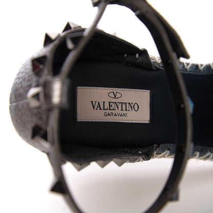 Valentino Garavani Metallic Grained Calfskin Rockstud Ankle Strap Espadrille 15/105mm Wedge Sandals 41 Rutenio Natural 7 of 8