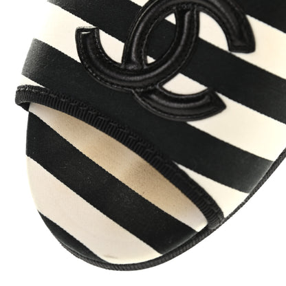Chanel Striped CC Mules 38 Black White 10 of 10