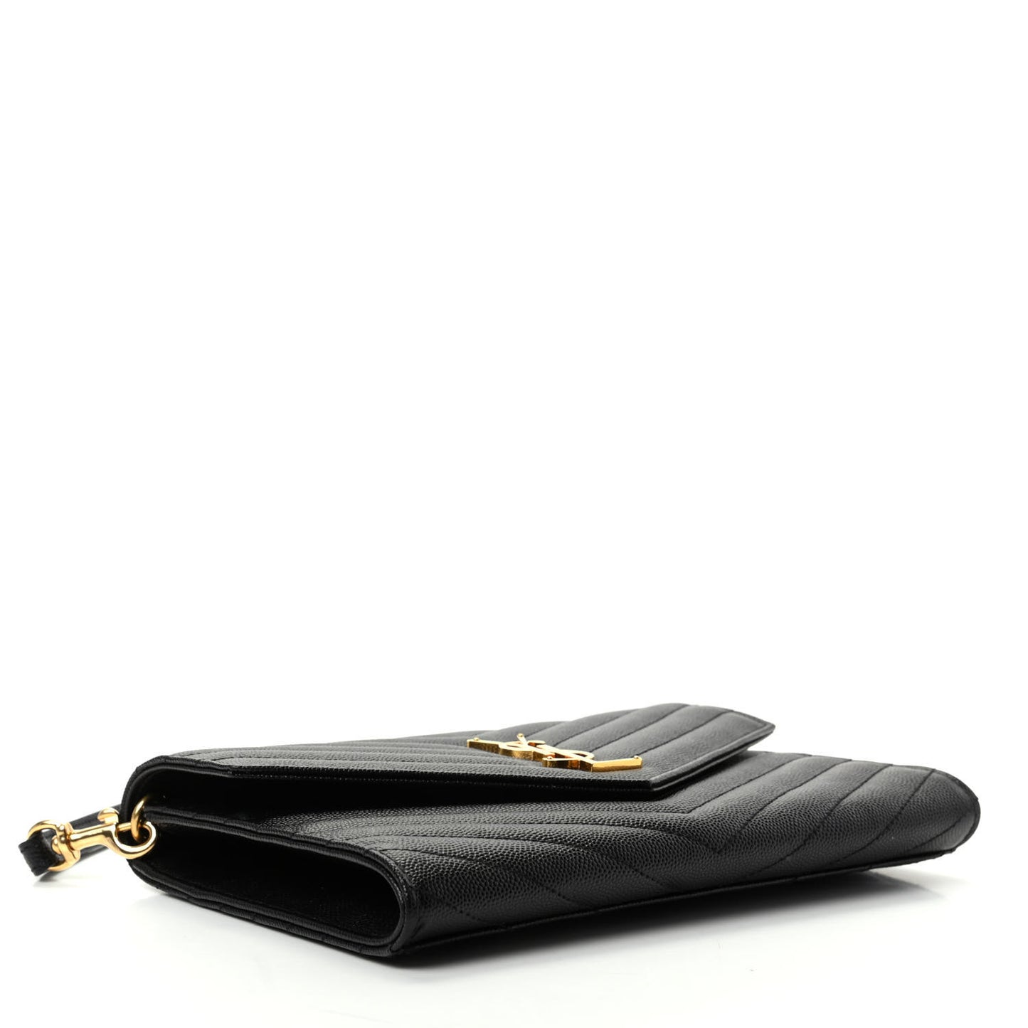 Grain De Poudre Matelasse Chevron Monogram Envelope Clutch Black
