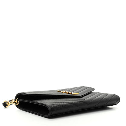 Saint Laurent Grain De Poudre Matelasse Chevron Monogram Envelope Clutch Black 4 of 6