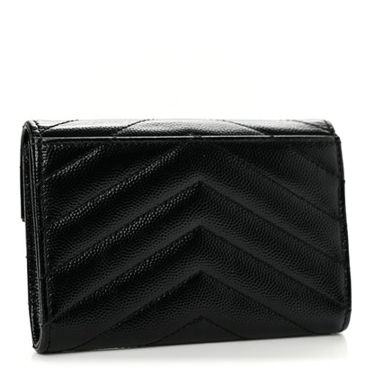 Saint Laurent Grain De Poudre Matelasse Chevron Small Monogram Envelope Wallet Black 3 of 10