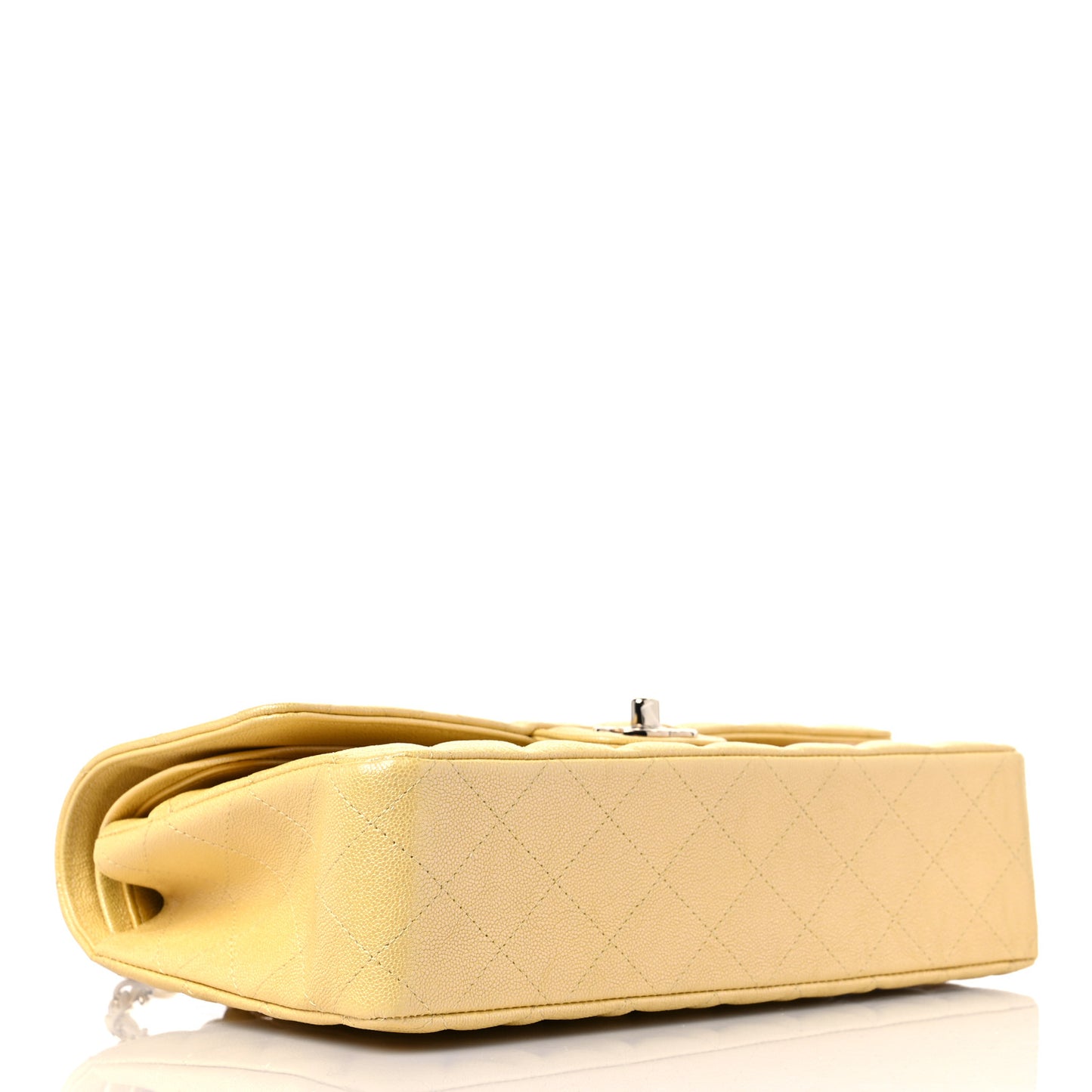 Iridescent Caviar Quilted Medium Double Flap Yellow