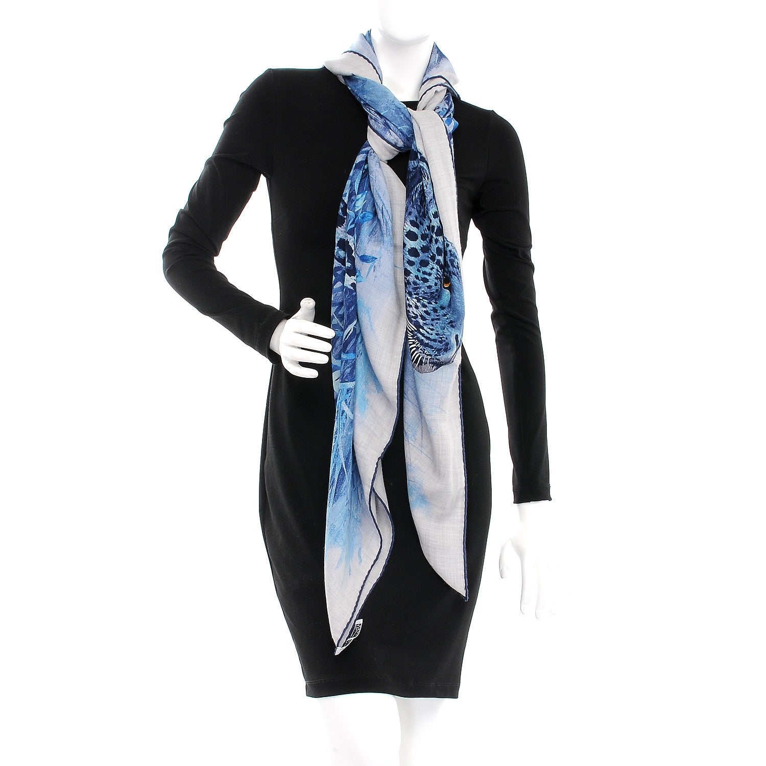 Hermes Cashmere Silk Panthera Pardus Scarf 140 Gris Chine Marine Turquoise 2 of 5