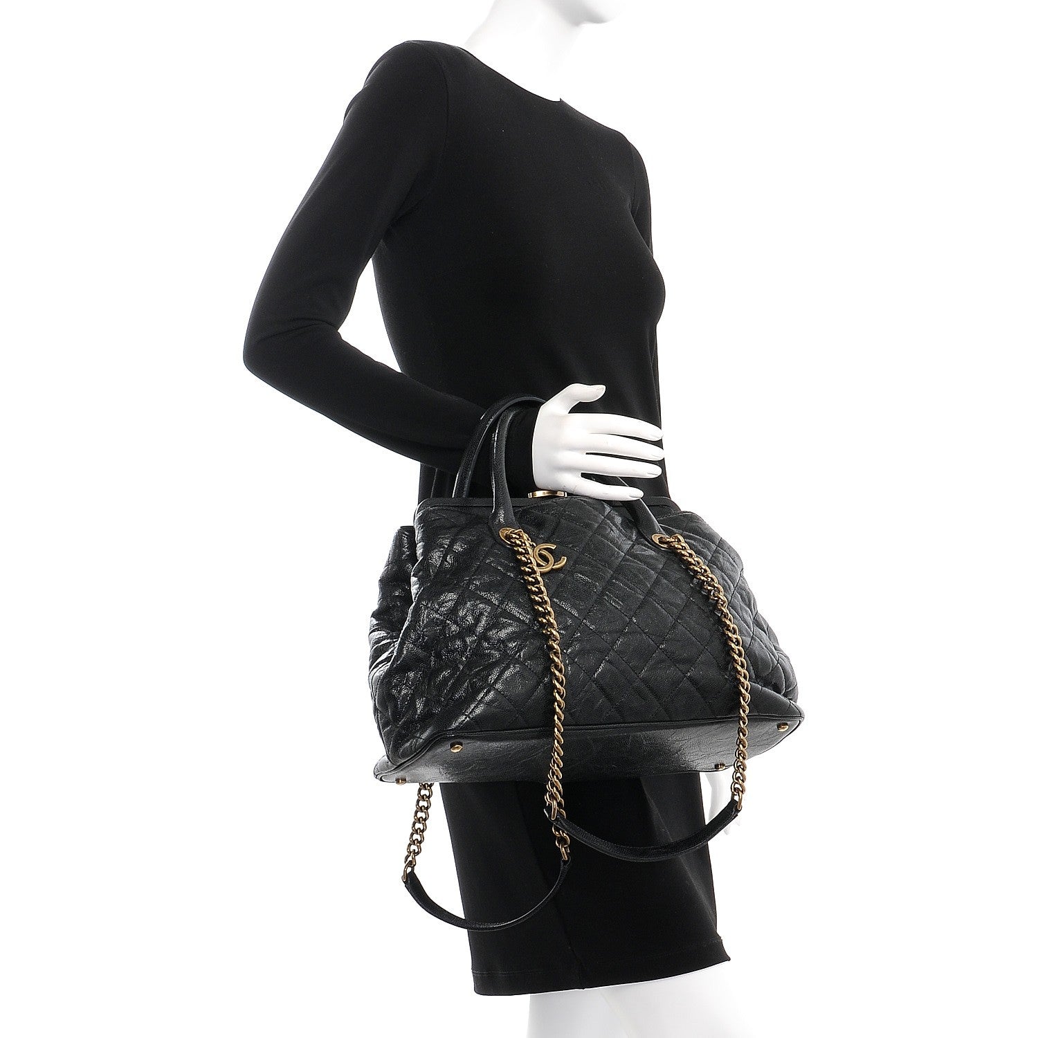 Chanel Glazed Caviar Quilted Large Frame Tote Black 3 of 10
