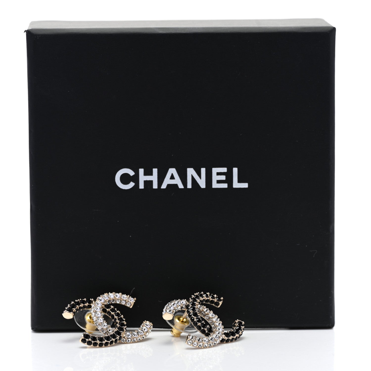Chanel Crystal CC Earrings Gold Black 5 of 5