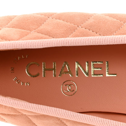 Chanel Suede Kidskin Quilted Cap Toe CC Ballerina Flats 38.5 Light Orange 8 of 10