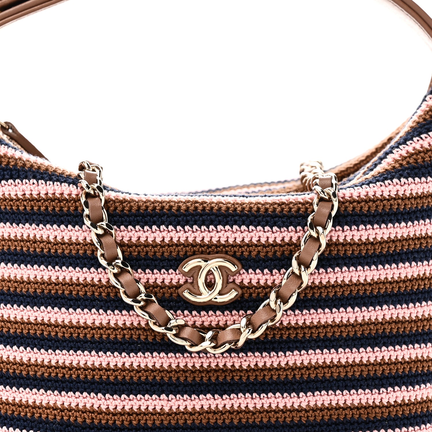 Chanel Crochet Lambskin Coco Crochet Hobo Clutch With Chain Brown Pink Navy 8 of 10