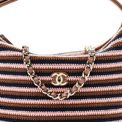 Chanel Crochet Lambskin Coco Crochet Hobo Clutch With Chain Brown Pink Navy 8 of 10