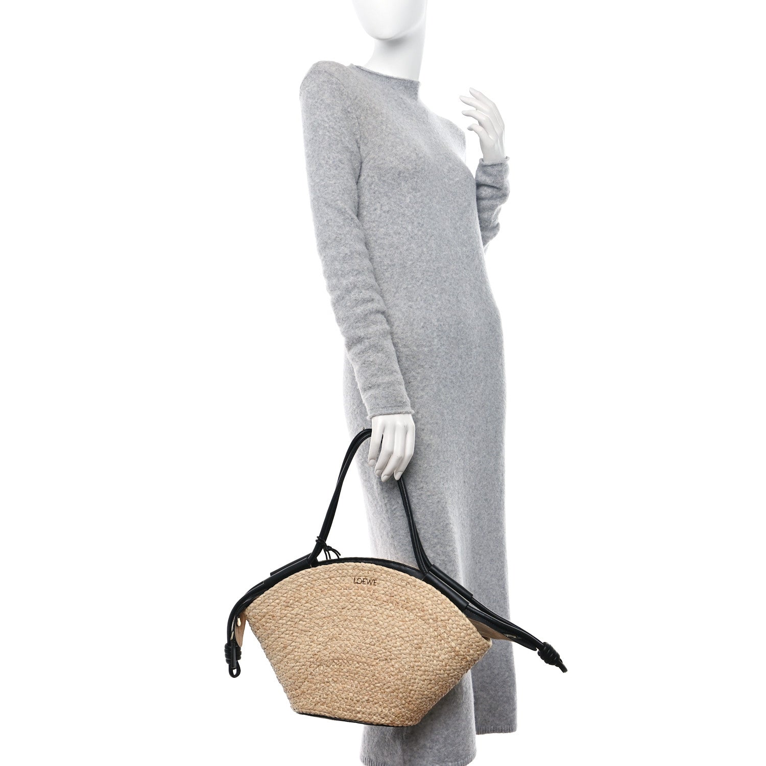 Loewe Raffia Nappa Calfskin Small Paseo Basket Bag Natural Black 2 of 11