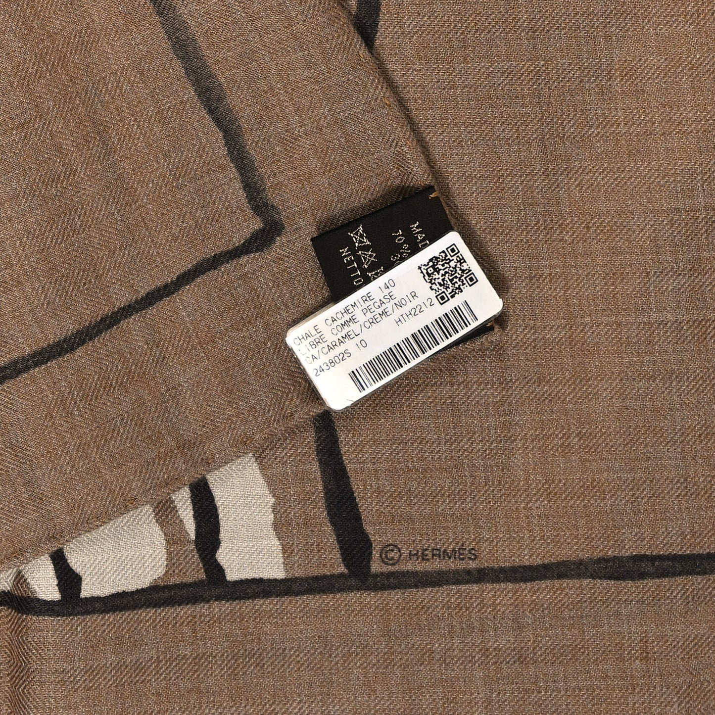 Cashmere Silk Libre Comme Pegase Shawl 140 Caramel Creme Black