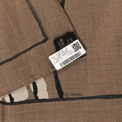 Hermes Cashmere Silk Libre Comme Pegase Shawl 140 Caramel Creme Black 3 of 4