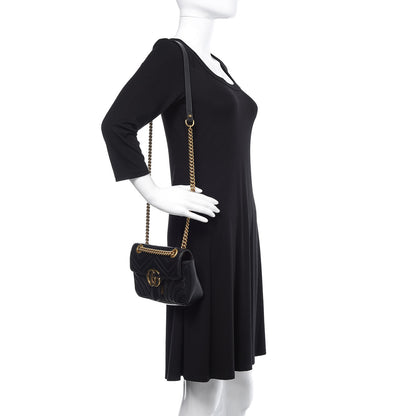 Gucci Calfskin Matelasse Mini GG Marmont Shoulder Bag Black 2 of 9