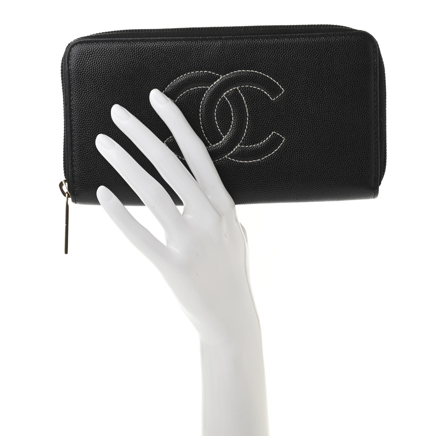 Chanel Caviar Timeless CC Large Stitched Gusset Zip Around Wallet Black 2 of 8